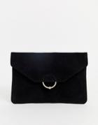 Asos Design Suede Clutch Bag With Ring And Ball Detail