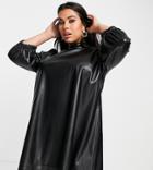 Asos Design Curve Leather Look Pu Mini Swing Dress-black