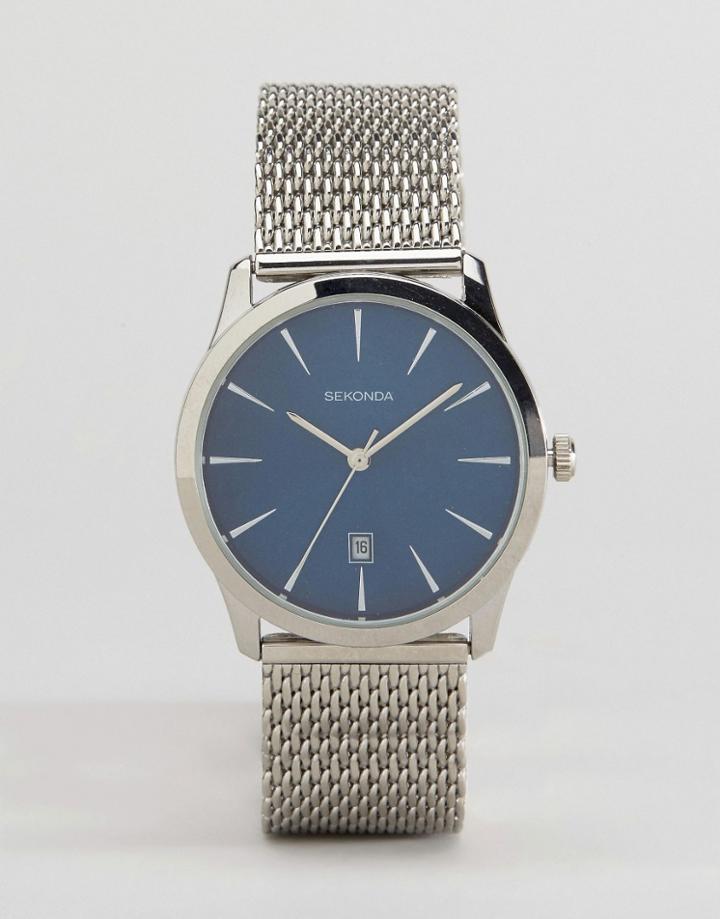 Sekonda Silver Mesh Bracelet Watch With Blue Dial - Silver