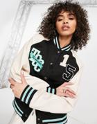 The Couture Club Motif Varsity Jacket In Black Multi