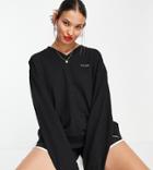 Collusion Unisex Oversized V Neck Cropped Sweatshirt In Black