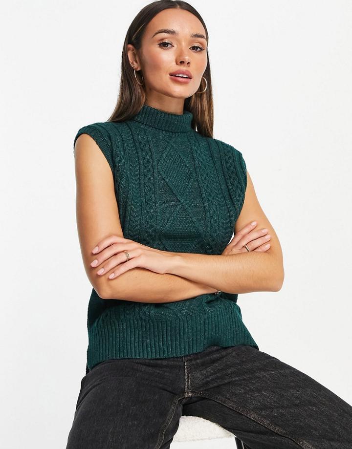 Vero Moda Recycled Blend Cable Knit Vest In Dark Green