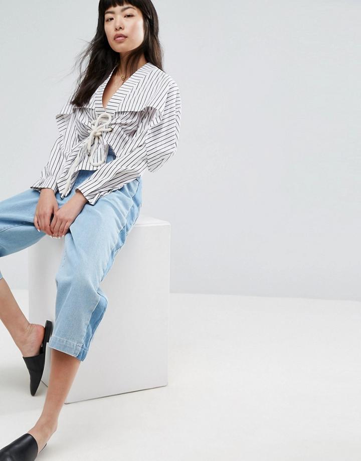 Asos White Re-constructed Stripe Shirt With Rope Detail - White