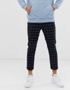 New Look Smart Cropped Pants In Navy Windowpane Check