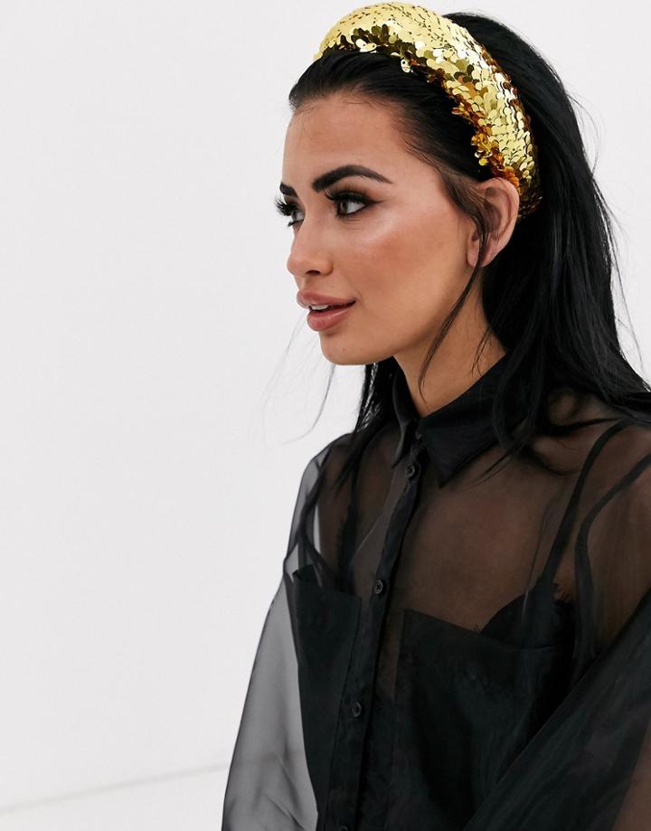 Asos Design Padded Headband With Gold Sequin Embellishment