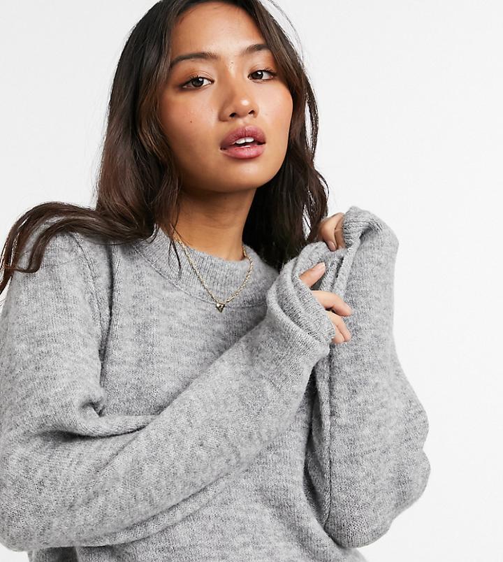 Asos Design Petite Oversized Sweater With Crew Neck In Gray-grey