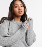 Asos Design Petite Oversized Sweater With Crew Neck In Gray-grey