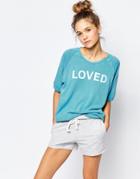 Sundry Short Sleeve Loved Sweatshirt - Turquoise