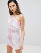 Influence Pastel Tie Dye Aysmmetric One Shoulder Beach Romper - Multi