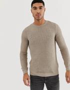 Asos Design Muscle Fit Lightweight Cable Sweater In Beige - Beige