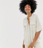 Weekday Oversized Short Sleeve Blouse With Pockets In Beige - Beige
