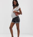 Bandia Maternity Roll Hem Short With Removable Band-black