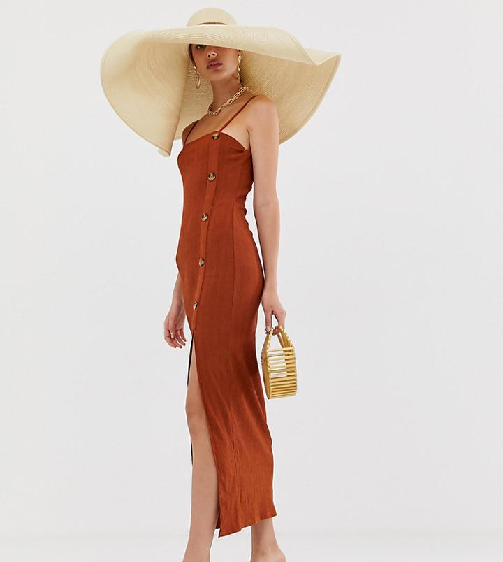 River Island Cami Dress With Side Split In Rust - Red