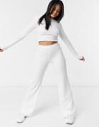 New Look Ribbed Crop Top & Wide Leg Pants Set In White