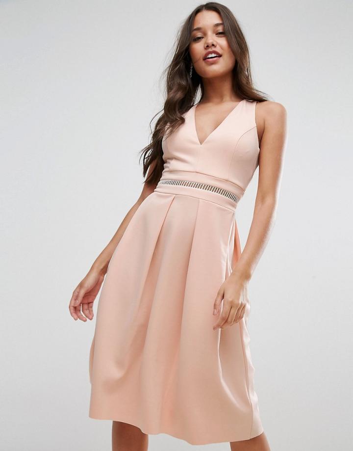 Asos Scuba Open Back Debutante Dress With Ladder Trim - Pink