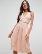 Asos Scuba Open Back Debutante Dress With Ladder Trim - Pink