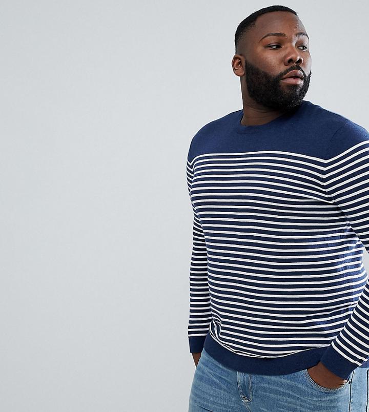 Asos Design Plus Breton Stripe Jumper In Navy - Navy