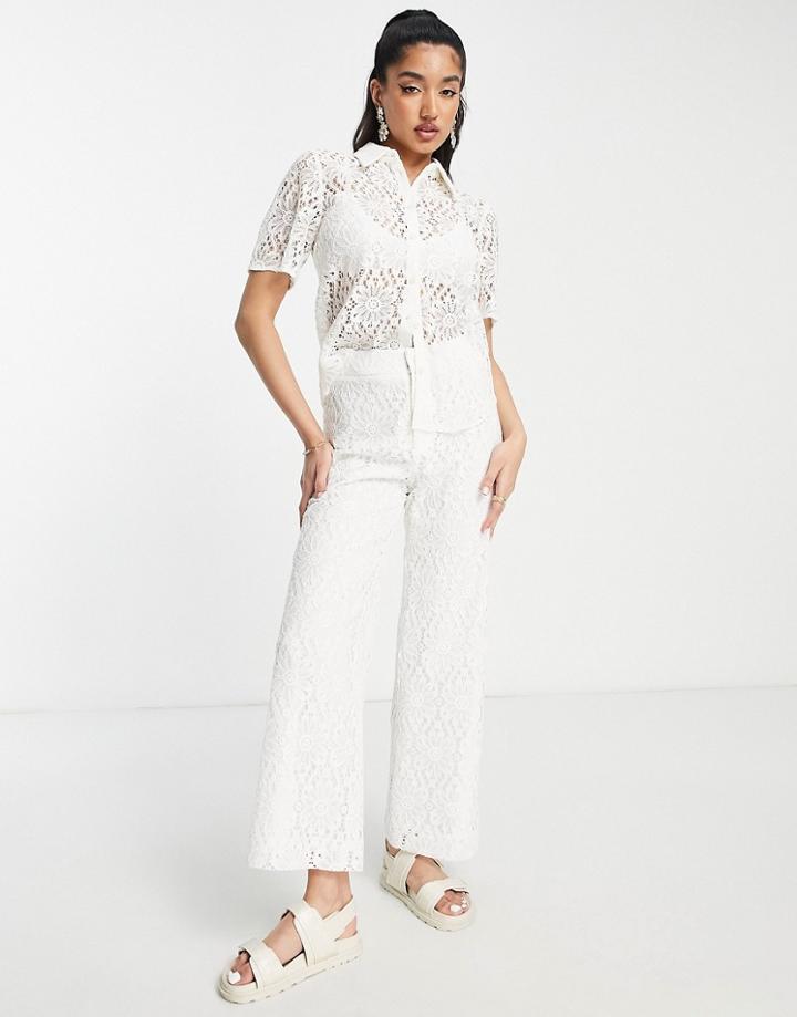 & Other Stories Lace Wide Leg Pants In Off-white - Part Of A Set