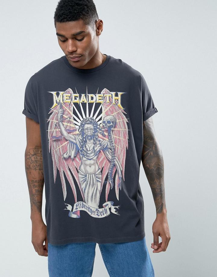 Asos Megadeth Super Oversized Band T-shirt With Wash - Gray