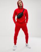 Asos Design Tracksuit Hoodie / Skinny Sweatpants In Red - Red