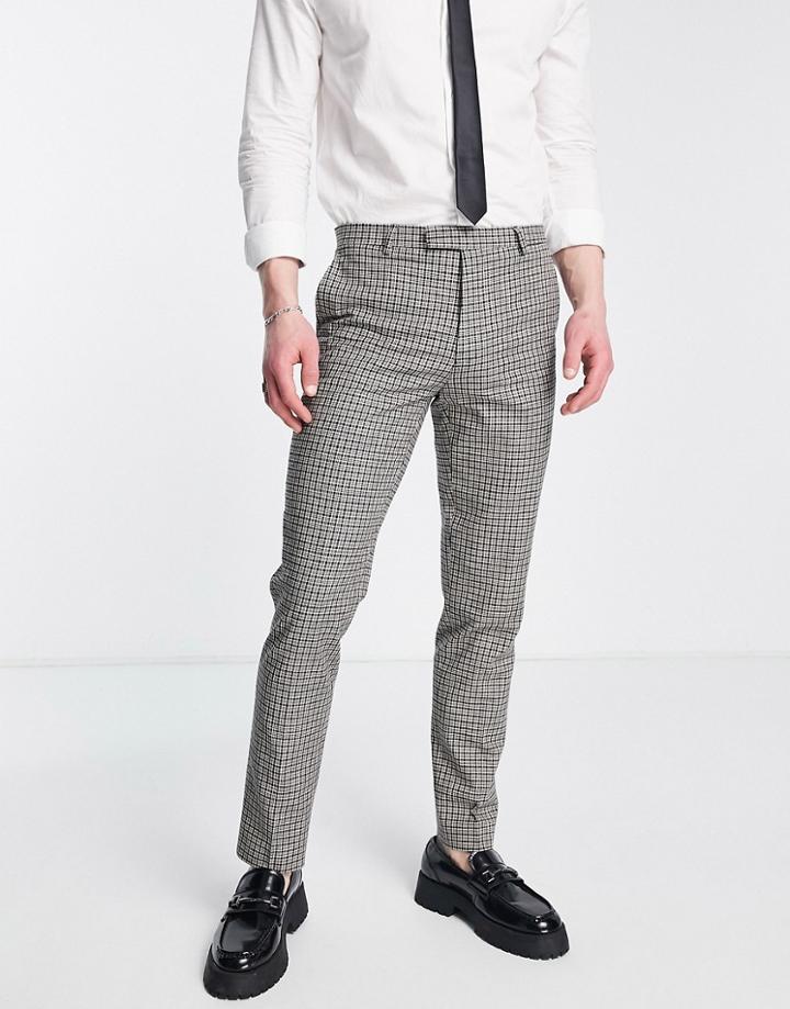 Twisted Tailor Pudwill Slim Fit Suit Pants In Beige And Navy Micro Check-multi
