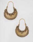 Reclaimed Vintage Handmade Ornate Hoop Earrings - Gold