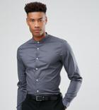 Asos Tall Slim Shirt In Gray With Grandad Collar - Gray