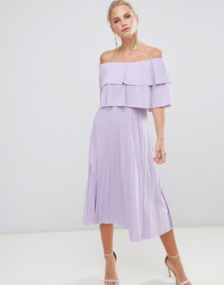Asos Design Double Ruffle Pleated Midi Dress - Purple