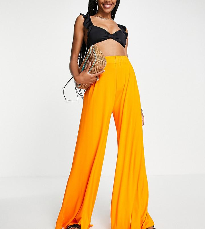 Asos Design Tall Jersey Palazzo Beach Pants In Orange