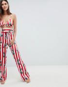 Asos Design Premium Floral Stripe Wide Leg Pants - Multi