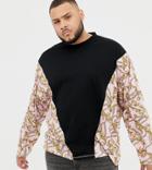 Asos Design Plus Oversized Long Sleeve T-shirt With Pink Chain Panels-black