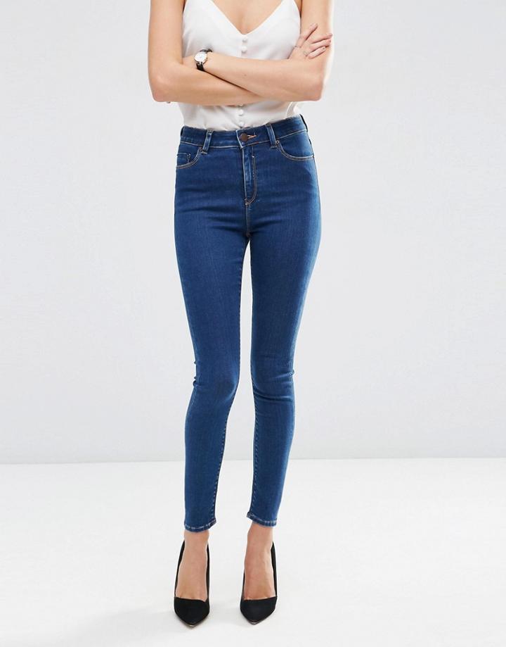 Asos Ridley High Waist Skinny Jeans In Kioshi Flat Blue Wash - Blue