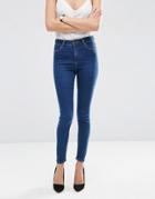 Asos Ridley High Waist Skinny Jeans In Kioshi Flat Blue Wash - Blue