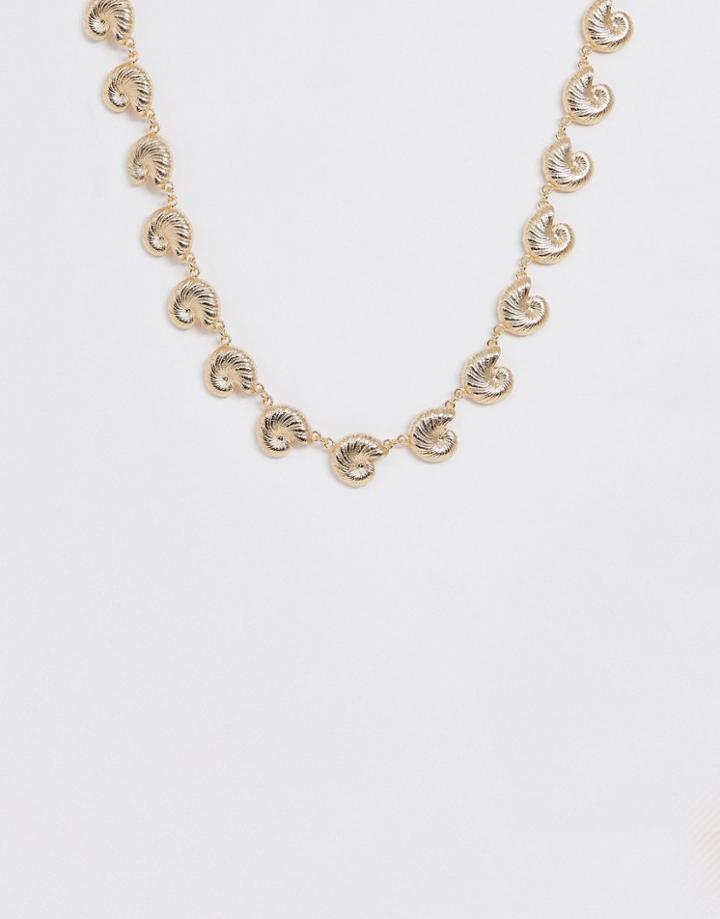 Asos Design Necklace With Metal Shell Pendants In Gold Tone