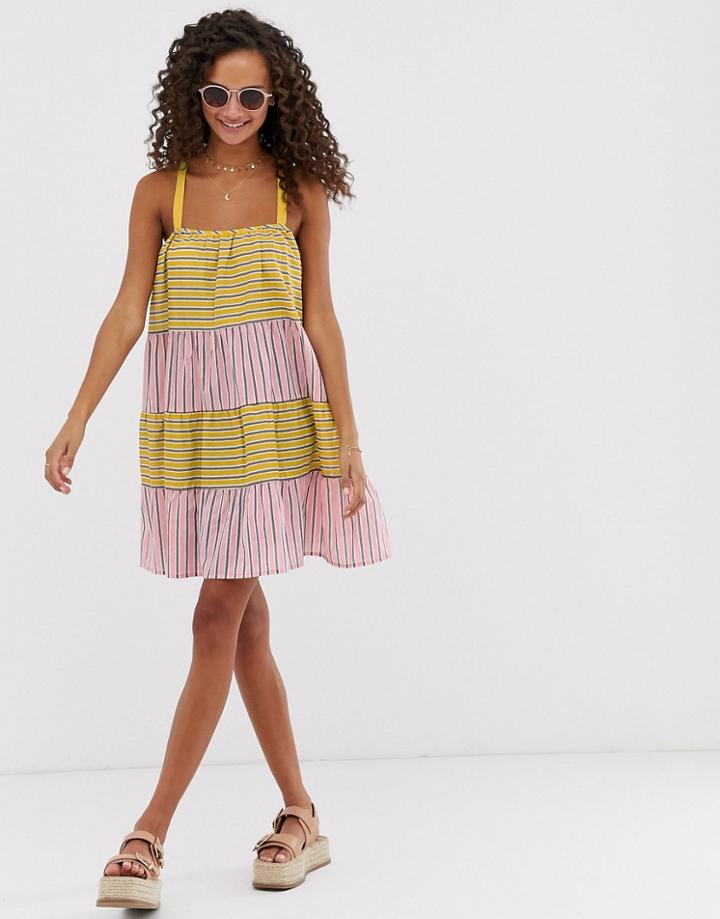 Asos Design Trapeze Mini Sundress In Mixed Stripe - Multi