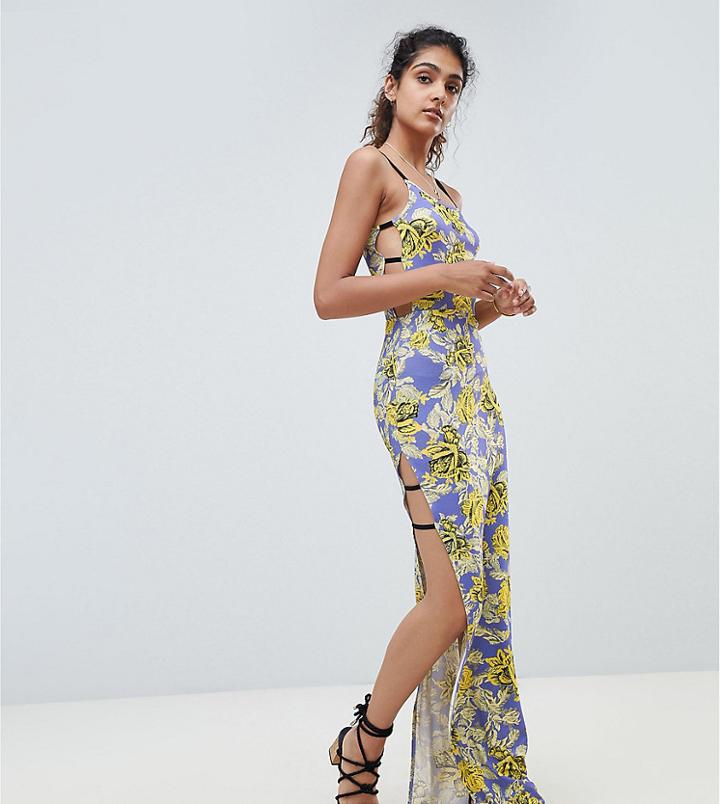 Asos Design Tall Maxi Dress With Strapping Detail In Print - Multi