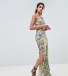 Asos Design Tall Maxi Dress With Strapping Detail In Print - Multi