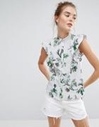 Pull & Bear Frill And Tree Print Shirt - Green