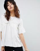 Asos Design Oversized Smock Top With Ruffle Detail - White