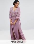 Asos Curve Embellished Kimono Sleeve Maxi Dress - Purple