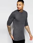 Asos Longline Rib Extreme Muscle Long Sleeve T-shirt With Crew Neck In Charcoal - Charcoal