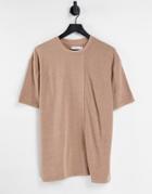 Topman Oversized Knit T-shirt In Camel-brown