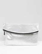 Asos Curved Foldover Clutch Bag - Silver