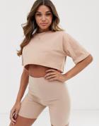 Asos Design Super Crop T-shirt With Raw Edge In Tobacco-brown