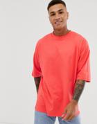 Asos Design Oversized T-shirt With Side Split In Pink-orange