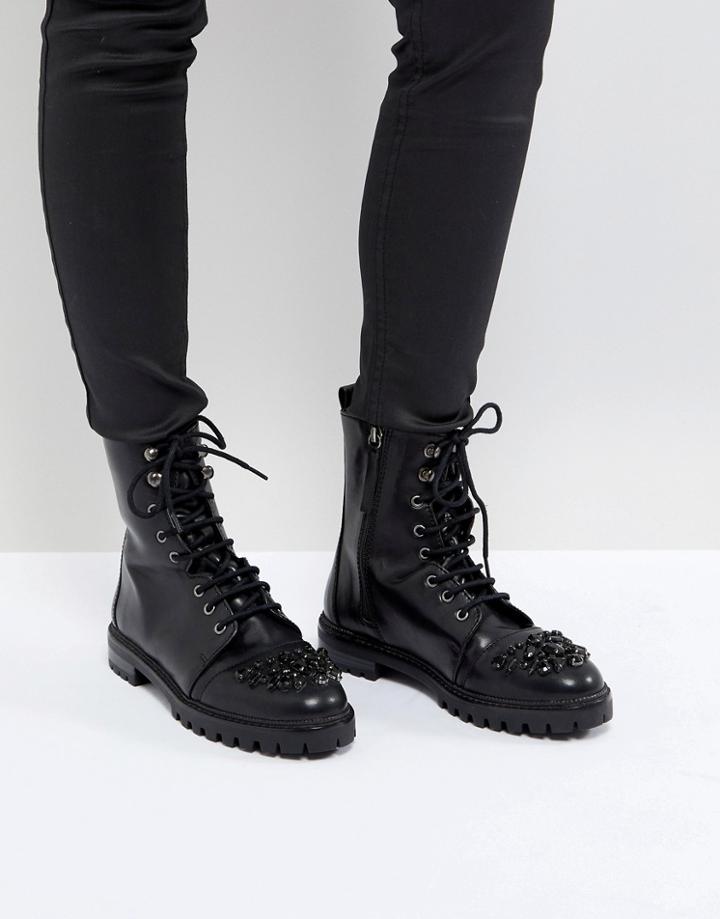 Stradivarius Embellished Worker Boot - Black