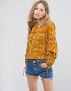 Influence Floral Smock Top With Balloon Sleeves - Yellow