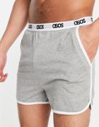 Asos Design Lounge Runner Short In Gray Marl With Contrast Binding And Branded Waistband-grey