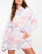 Asos Design Mix & Match Modal Cloud Sleep Shirt In Pink Blue & White-multi