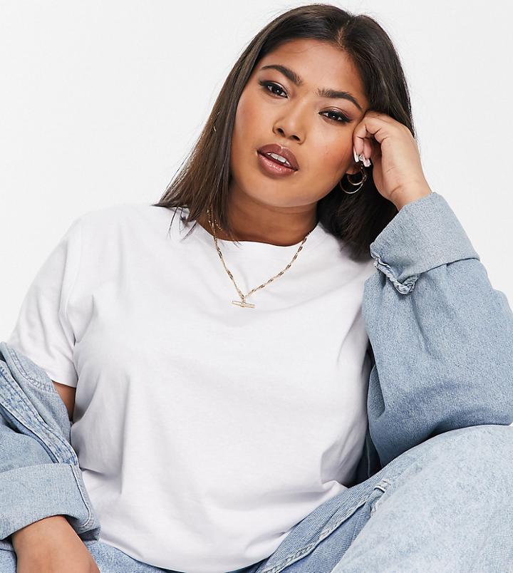 Cotton: On Curve Long Sleeve Round Neck T-shirt In White